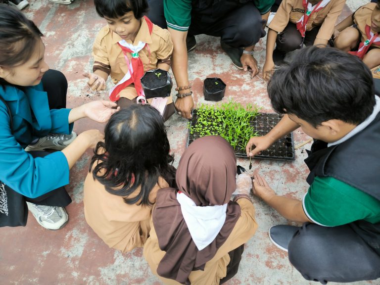 belajar menanam sayur pusdakota bersama SDN Kendangsari IV Surabaya